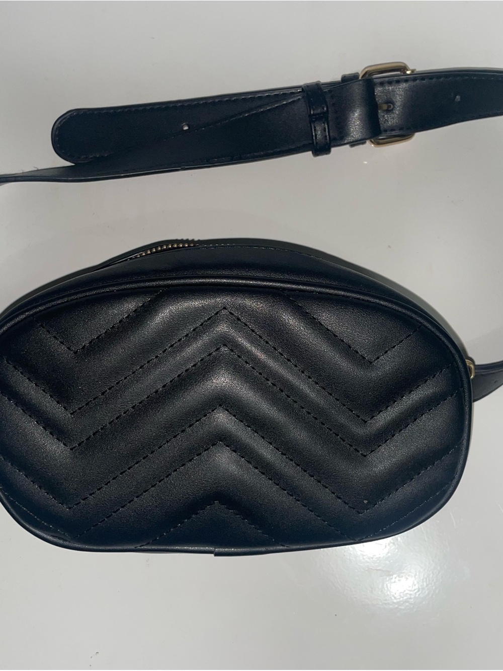 Fashion Nova Black Quilted Chevron Crossbody Belt Bag